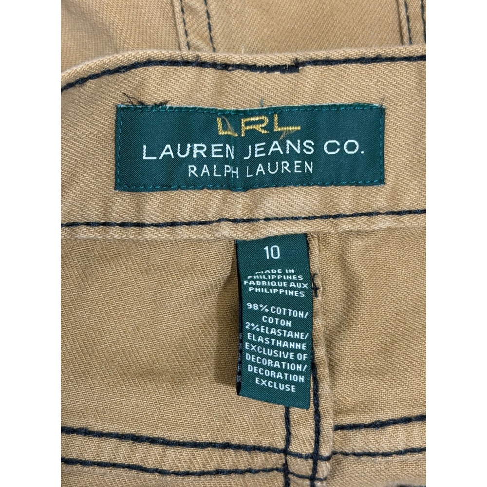 Lauren Jeans Co Ralph Lauren Tan Khaki Flare Leg Pants Embroidered Pockets Sz 10 - Picture 3 of 4